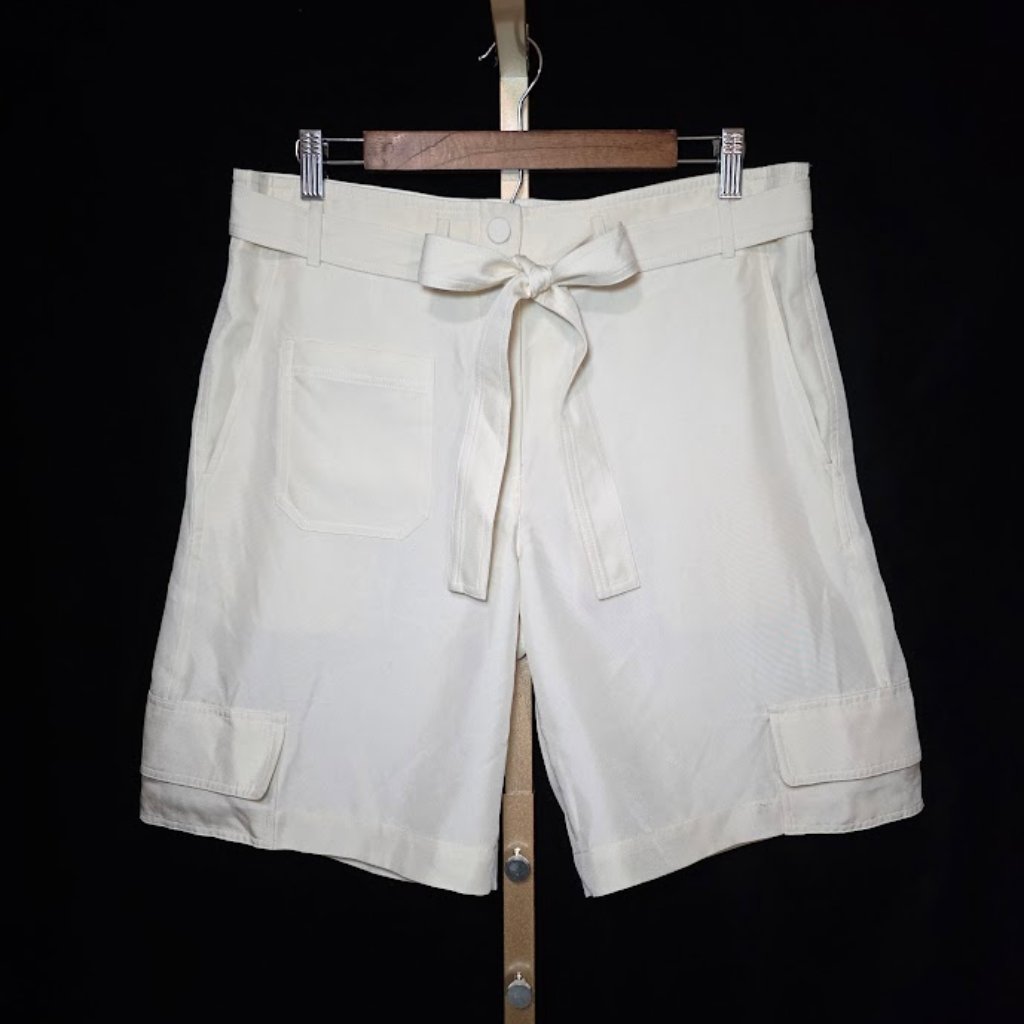Nwt Helmut Lang Duppioni Cargo Silk Bermuda Short In Ivory 6